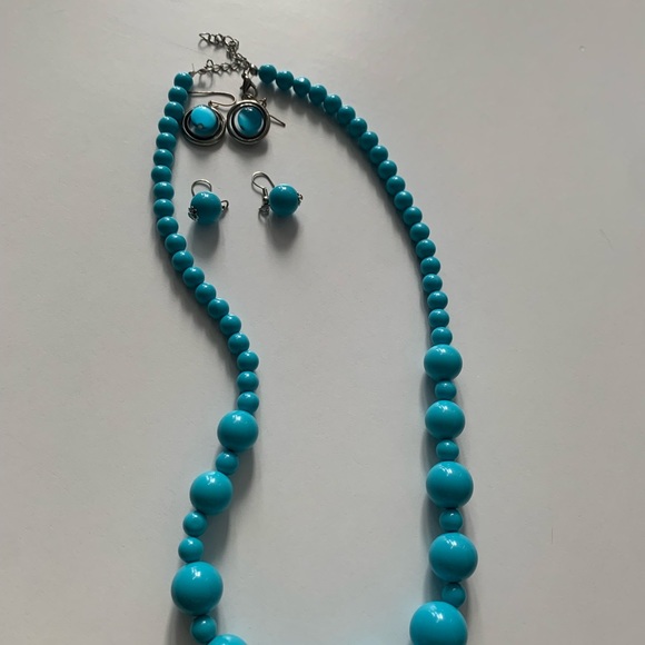 Turquoise Pearl Boho Chic Necklace Plus Two Sets of Earrings - Picture 1 of 3